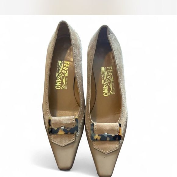 Salvatore Ferragamo Women's Tan Suede Kitten Heels - Picture 1 of 4